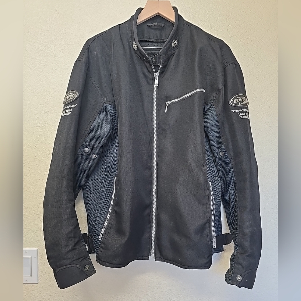 BATES Mesh Riding Motorcycle Padded Jacket Black Logo Size XL Vtg Great Conditio